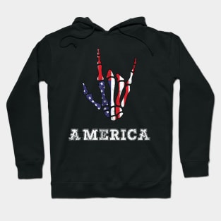 America Rock Sign 4th of July Vintage American Flag Retro USA T-Shirt Hoodie